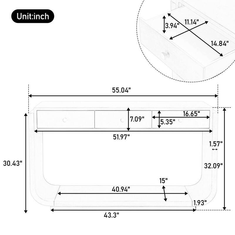 Mid-Century Modern Console Table with 3 Storage Drawers and Display Shelf for Entryway or Living Room Use