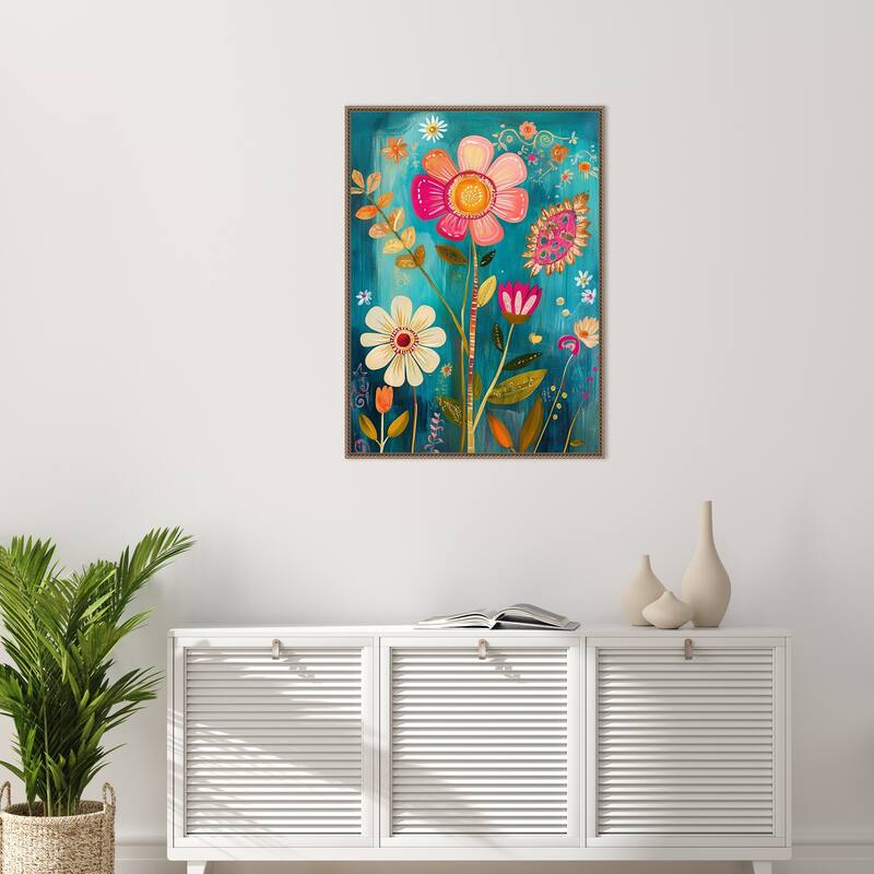 Whimsy Blooms by Tradelink inhouse artist Framed Canvas Wall Art Print