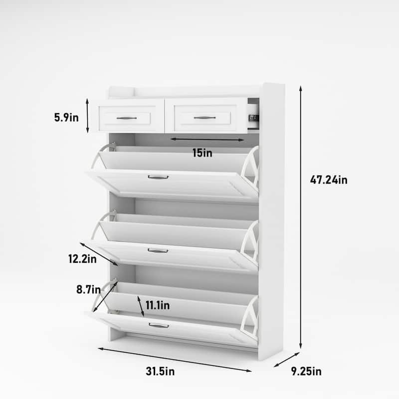 31.5in.W 4-Tier Shoe storage Cabinet with PVC Door 3 doors 2 drawers