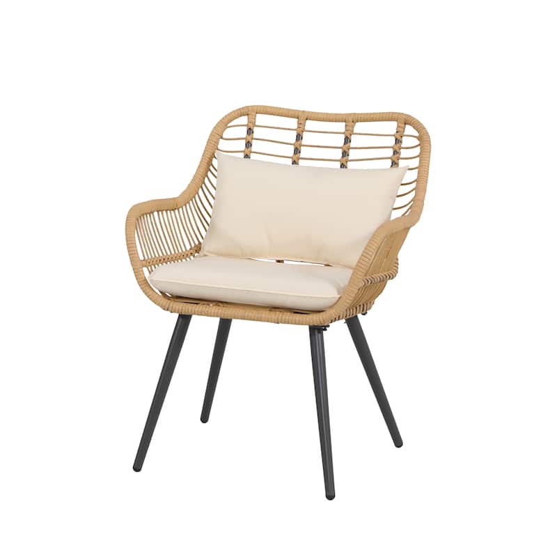 3-Piece Cushioned Bistro Set Patio Wicker Chair and Side Table