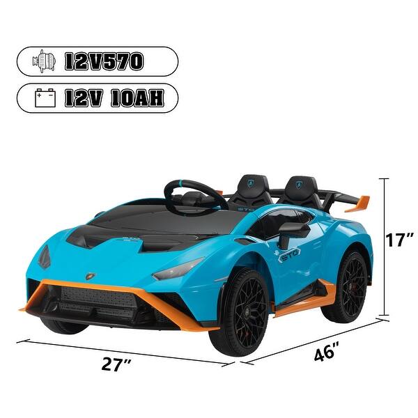 dimension image slide 0 of 2, Battery Powered Lamborghini Ride On Car for Kids with 2 Driving Modes and Music