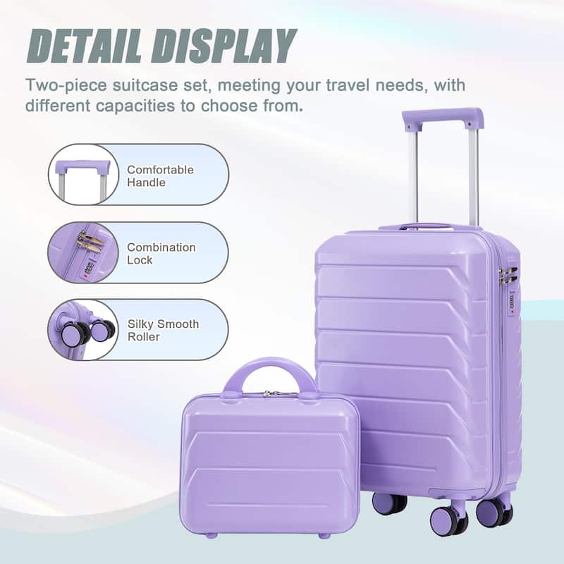 14"/20" 2-Piece, Modern Luggage Sets with Makeup Case, Spinner Wheel and Combination Lock, for Boarding Travel, Blue+Purple