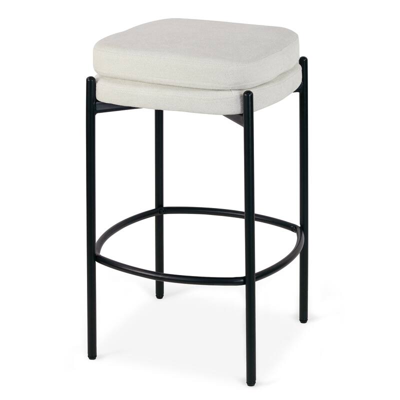 Set of 2 Avril White Boucle Backless Counter Stool with Black Metal Legs