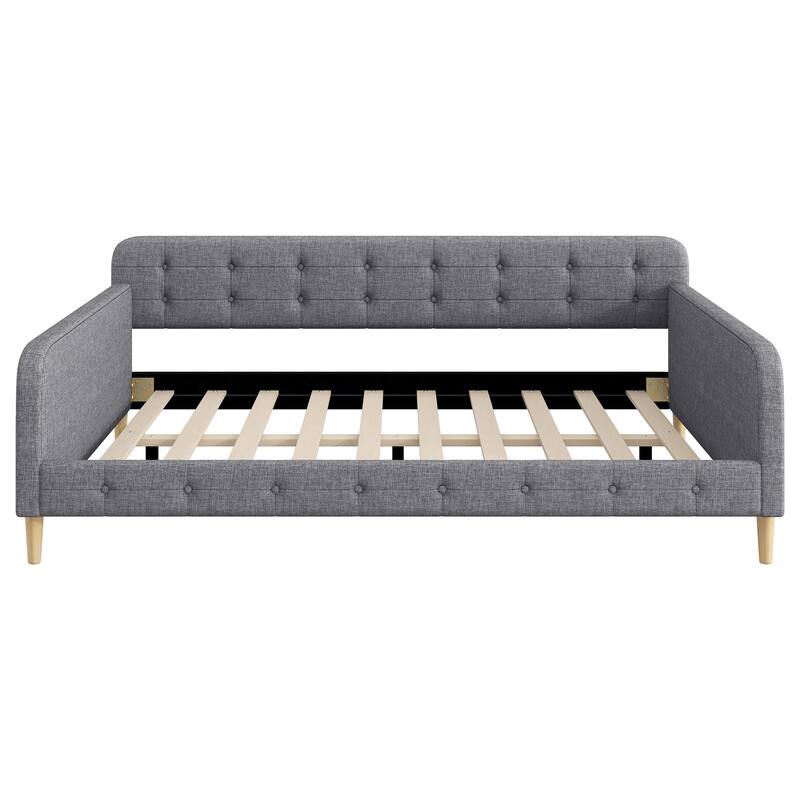 Queen Size Upholstered Daybed with 4 Support Legs, Gray