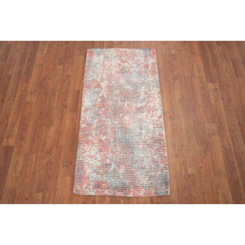 Hand Knotted Oriental Viscose Silk Carpet Modern All-Over Oranges & Rust Abstract Area Rug - 4' 0'' X 2' 0''
