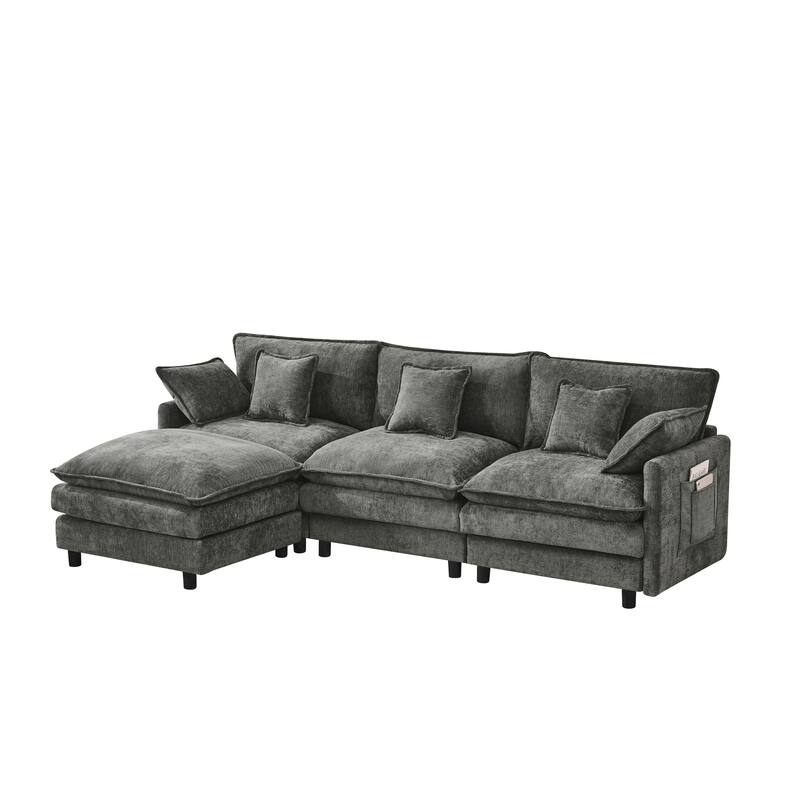 L-Shaped Modular Sectional Sofa with Movable Storage Ottoman, Comfy Cashmere Deep Seat Cloud Couch, Lounge Sofa with Pillows