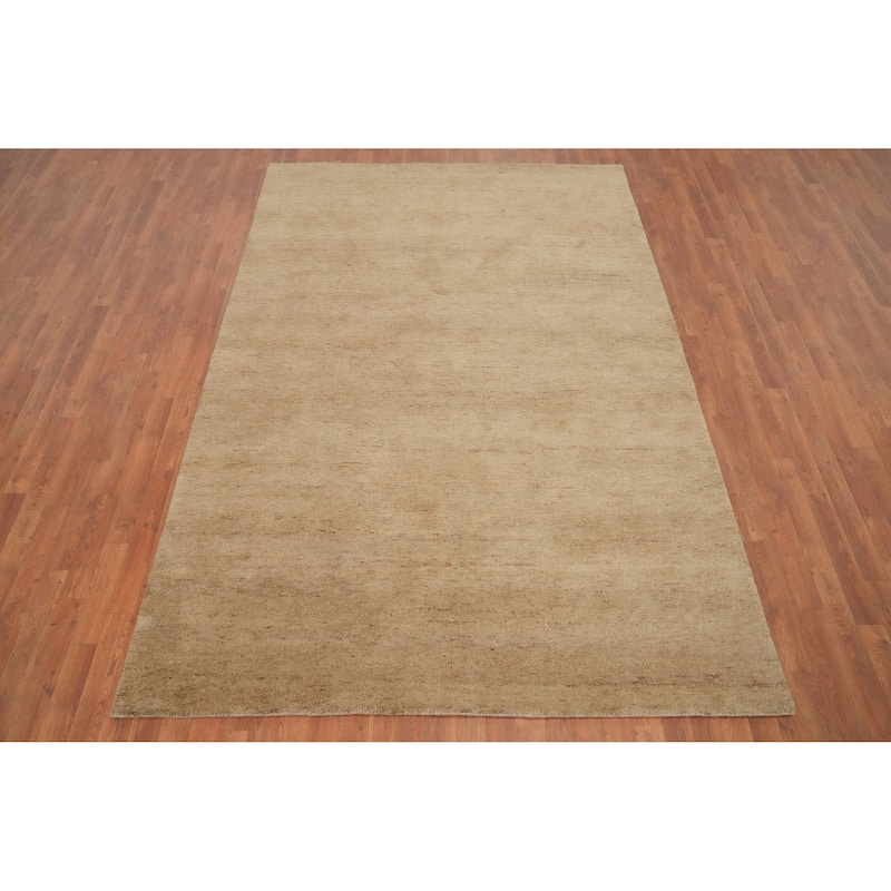 Hand Knotted Oriental 100% Wool Carpet Modern Solid Brown Gabbeh Area Rug - 9' 6'' X 6' 4''