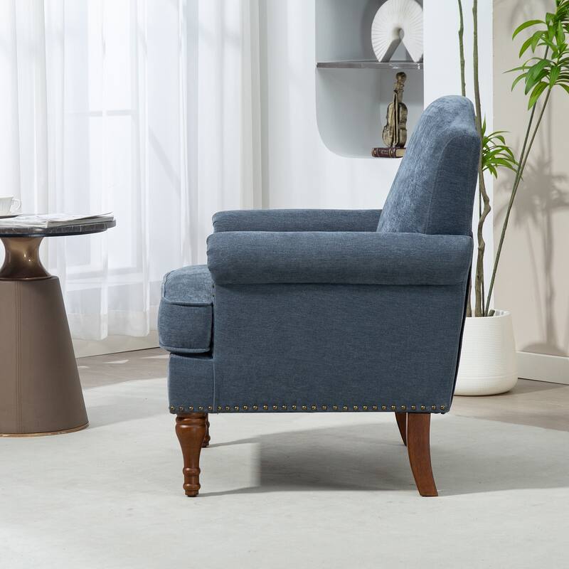 Accent Chair for Living Room Bedroom, Fabric Upholstered Armchair w/ Wood Legs, Nailhead Trim Comfy Single Sofa Side Chair
