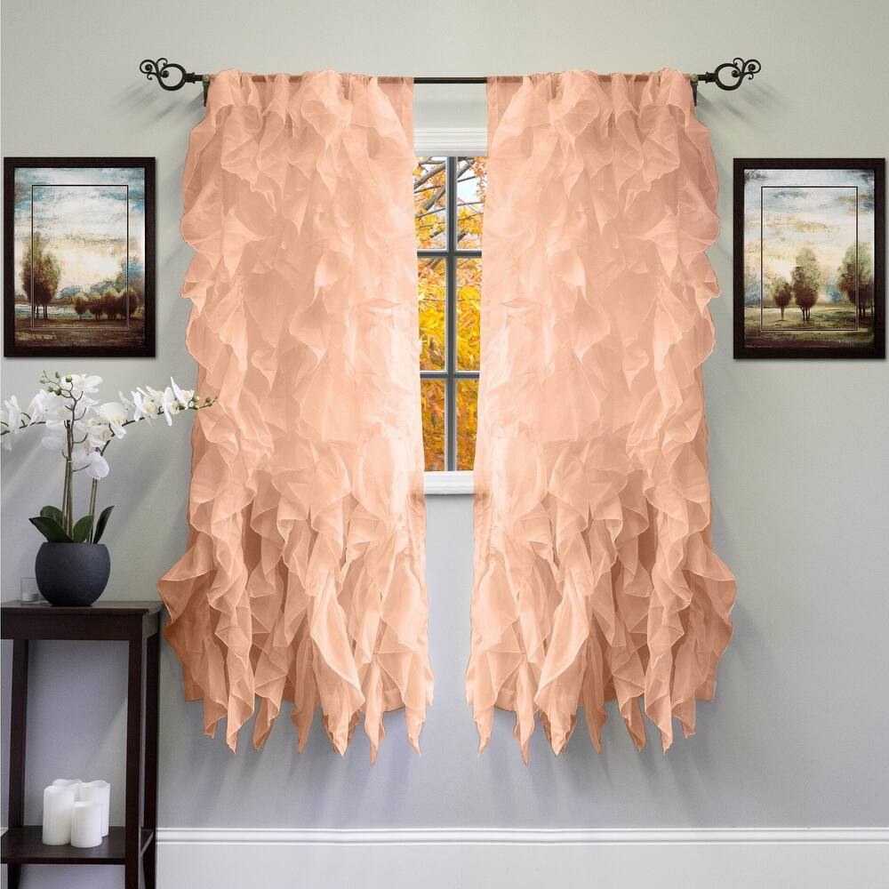 Sweet Home Collection Chic Sheer Voile Vertical Ruffled Tier Window Single Panel Curtain - 63" Long