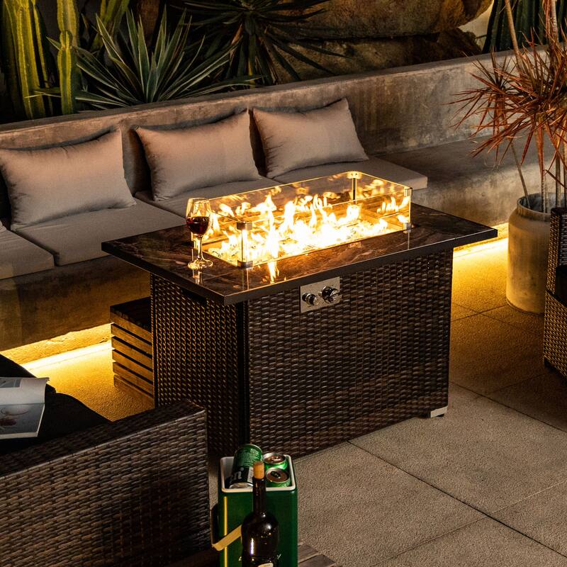 Anmytek 44" Rectangular Propane Fire Pit Table - Brown - Propane