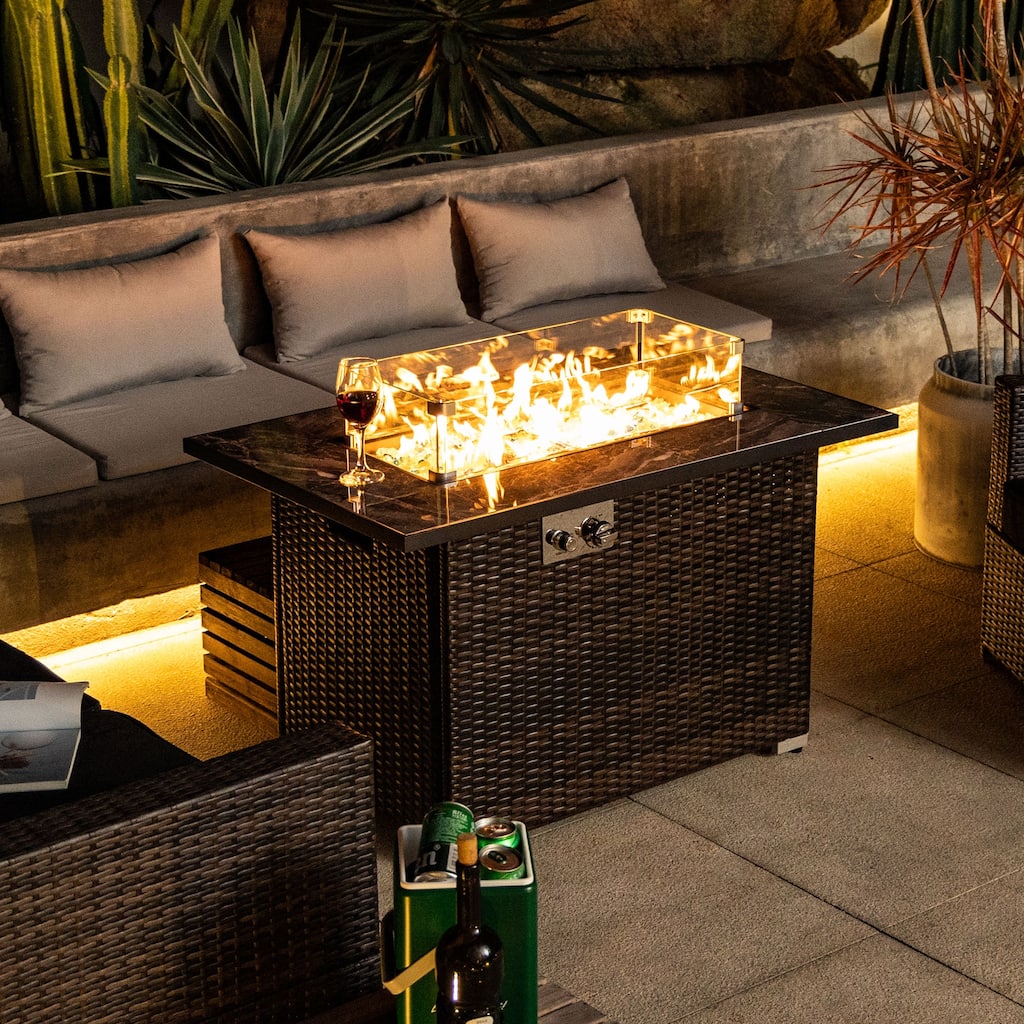 GDFStudio - Bella 44" Outdoor Propane Fire Pit Table with Ceramic Tile Top and Lid