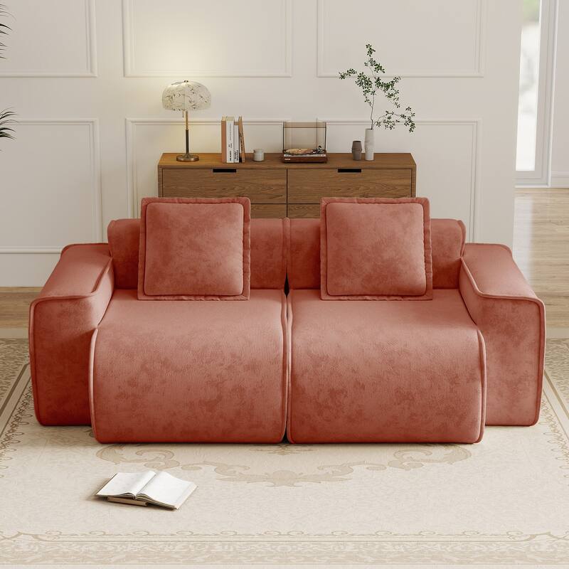 Streamlined Design Modular 2 Seat Boneless Velvet Fabric Sofa - 8' x 10'