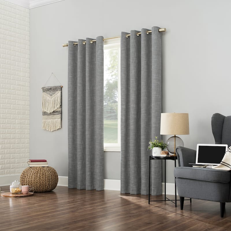 Sun Zero Kline Burlap Weave Thermal Extreme Total Blackout Grommet Curtain Panel, Single Panel