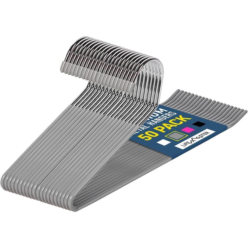 Grey Metal Slack Non-Slip Pants Hangers - Heavy Duty, Space Saving