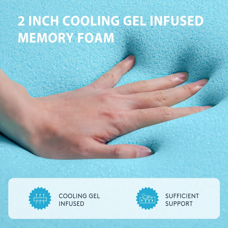 2 inch Gel Memory Foam and 2 inch Cooling Pillow Top Mattress Pad Cover - WHITE