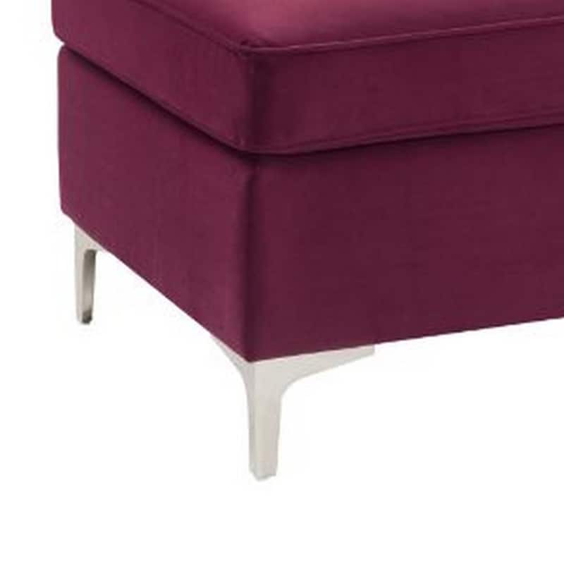 Ottoman with Velvet Upholstery and Metal Legs, Red