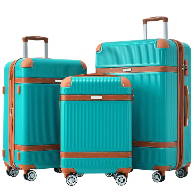 3 Piece Hardside Lightweight Luggage Sets with Double Spinner 8 Wheels and TSA Lock