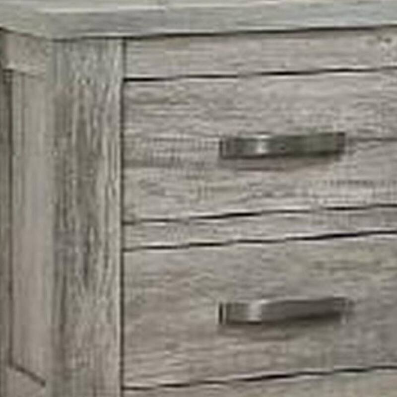 Wooden Nightstand with Two Drawers and Metal Bar Handles, Grey