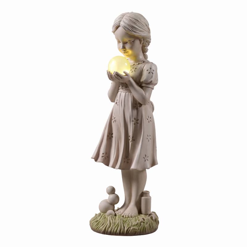 Solar Powered LED Girl Holding Bubble Outdoor Garden Statue - 24"