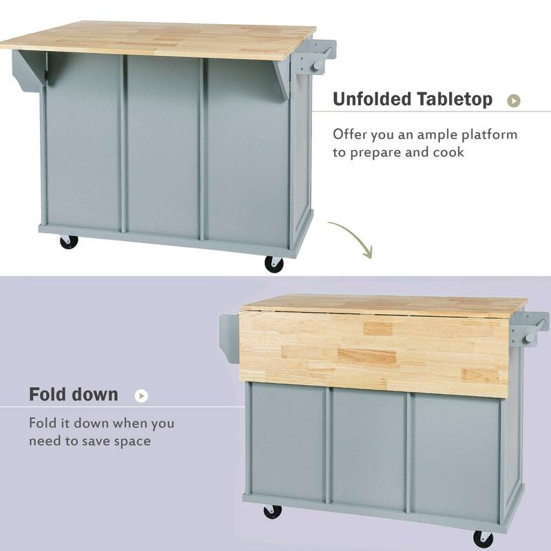 53-inch Width Kitchen Island with Drop-Leaf Countertop