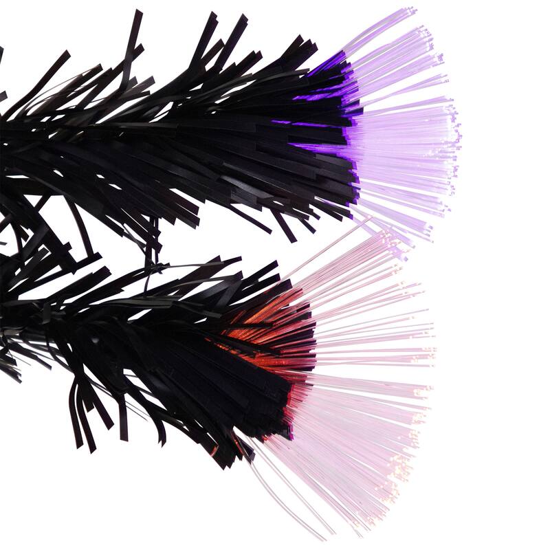 8-function Fiber Optic Artificial Pine Potted Halloween Tree - 6' - Black - Orange and Purple LED - 6-to-7-feet