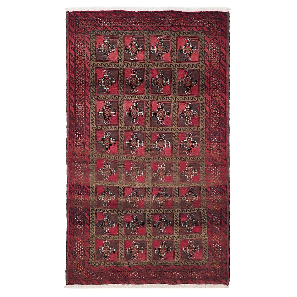 ECARPETGALLERY Hand-knotted Baluch Red Wool Rug - 3'5 x 6'0