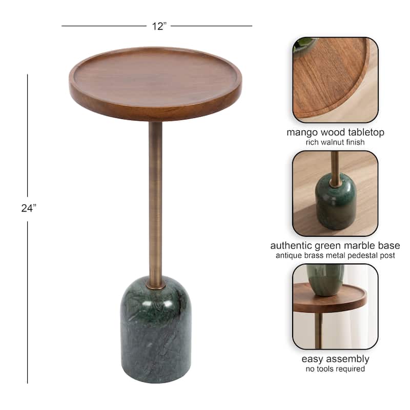 Kate and Laurel Shorrock Wood and Marble Side Table