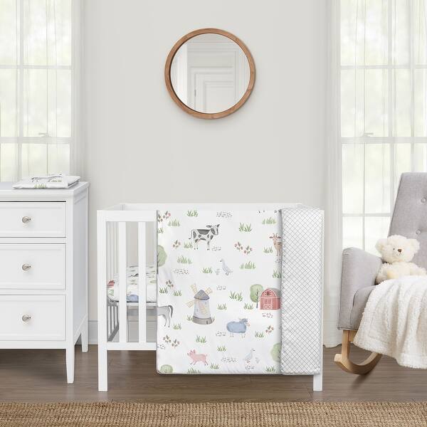 slide 2 of 6, Sweet Jojo Designs Farm Animals Boy Girl Gender Neutral Unisex 3p Mini Crib Bedding Set Watercolor Farmhouse Horse Cow Pig Sheep