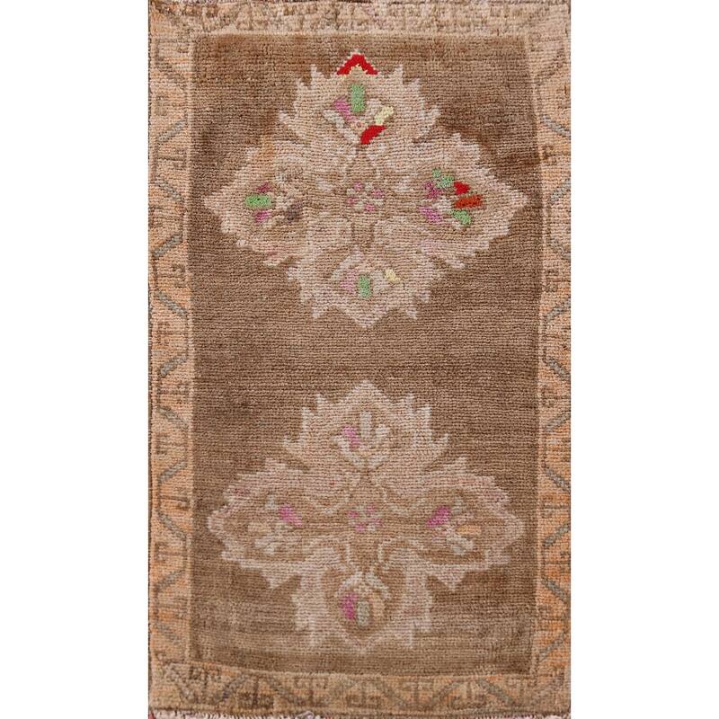 Hand Knotted Oriental 100% Wool Carpet Transitional Tribal Brown Anatolian Area Rug - 3' 0'' X 1' 7''