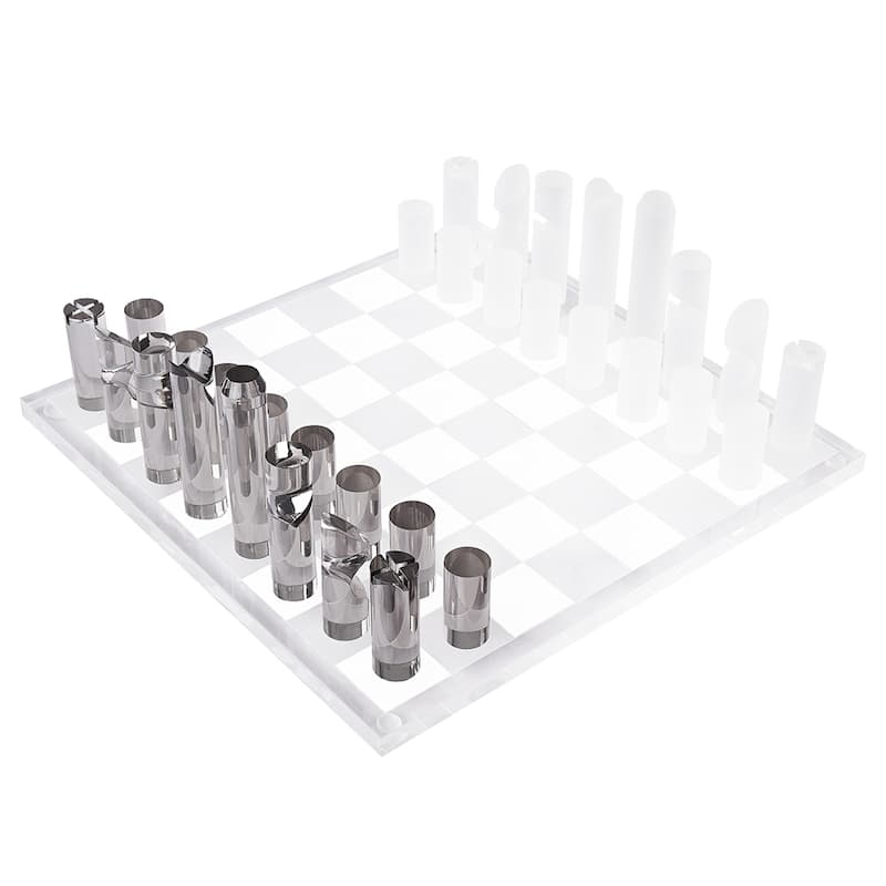 OnDisplay 3D Luxe Acrylic Smoke & Frost Luxury Laser-Cut Chess Set - Clear/Grey