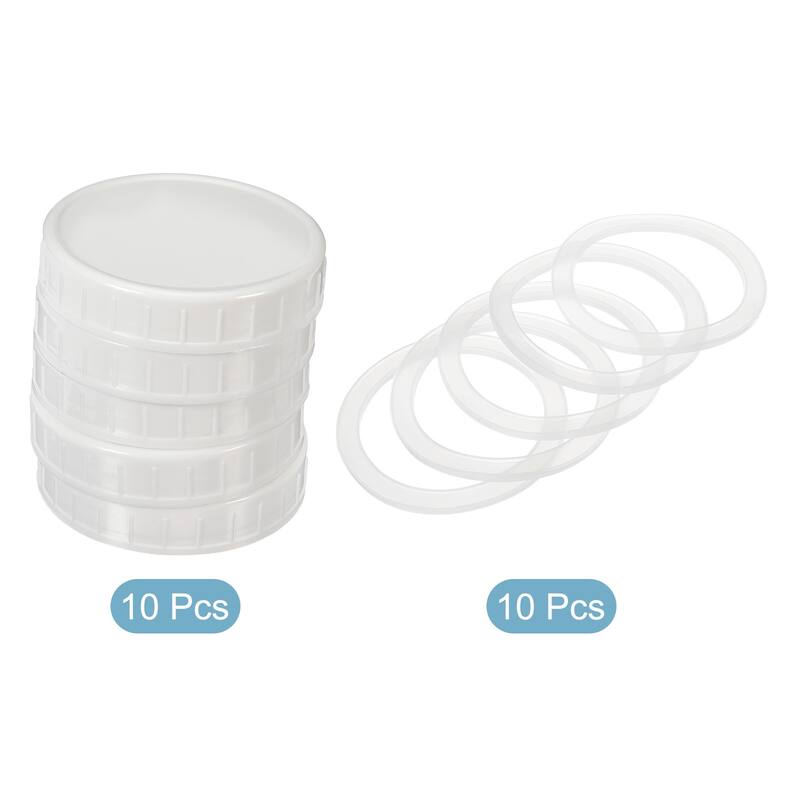 86mm Wide Mouth Plastic Mason Jar Lids, 10Pcs Jars Caps w Sealing Ring