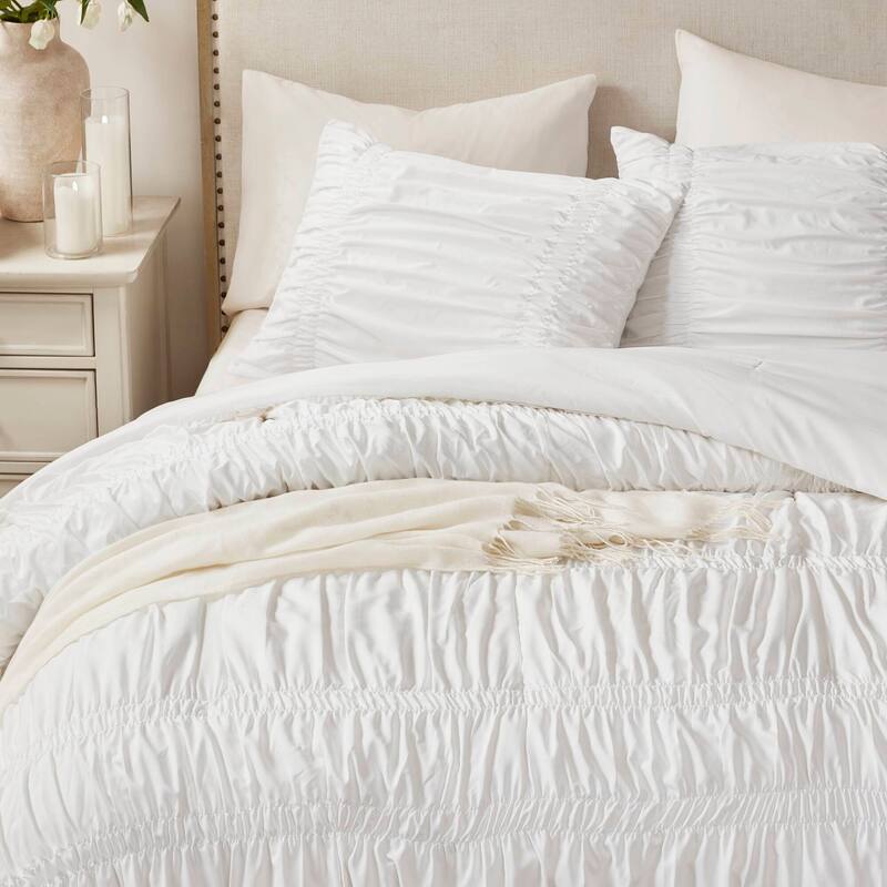 Luxury White King Comforter Set 3PC OEKO-TEX Microfiber with Oversized Sham