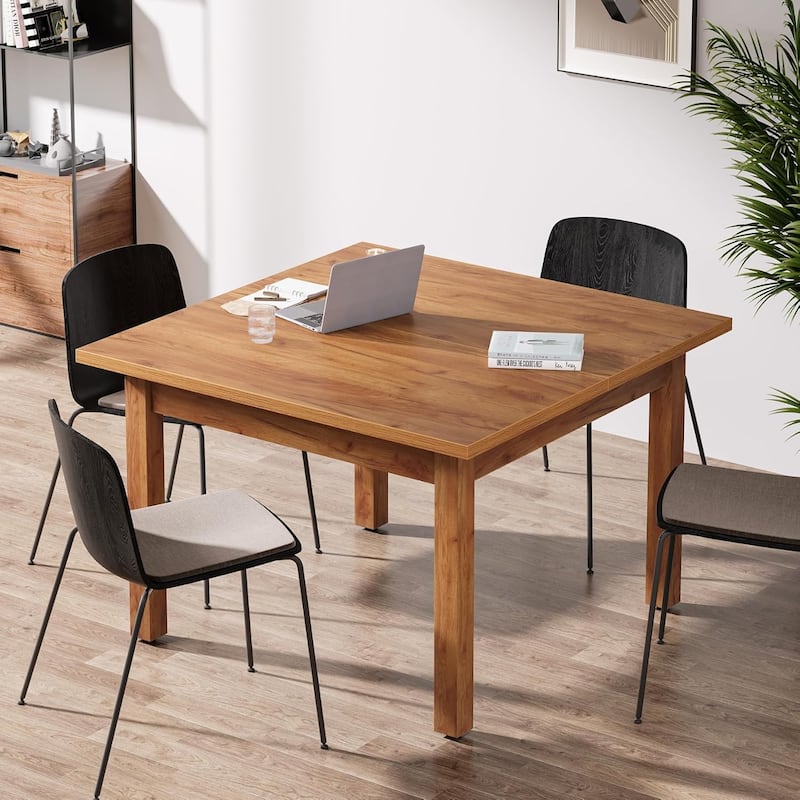Square Conference Table with Solid Wood Legs Small Meeting Table for Conference/Seminar Room Boardroom - Brown