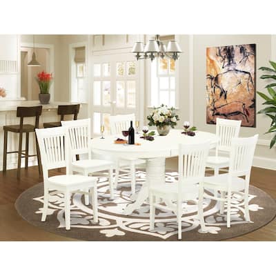 Modern 7Pc Dining Set - Kitchen Table with 6 Chairs - Linen White Finish - Oval Table & Wooden Seats