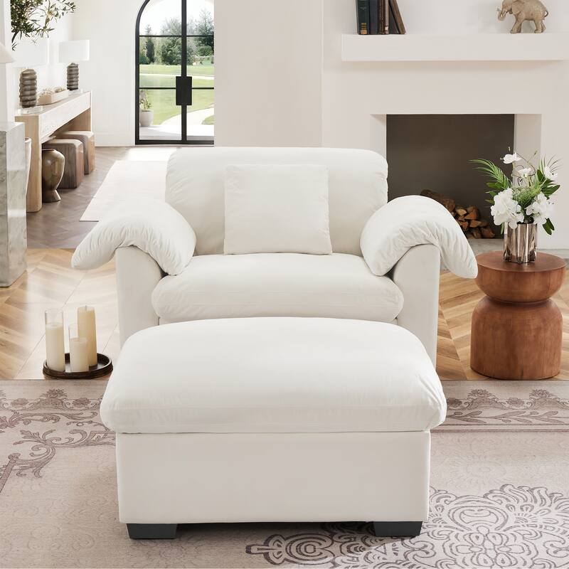 Velvet Deep Seat Storage Sofa Chair with Fluffy Armrest Pillows & Backrest