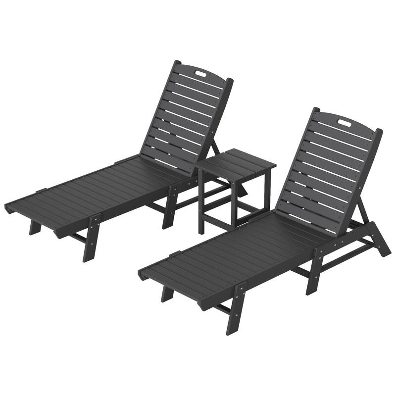 Laguna Hdpe All Weather Outdoor Patio Pool Reclining Armless Chaise Lounges With Square Side Table (3-Piece Set)