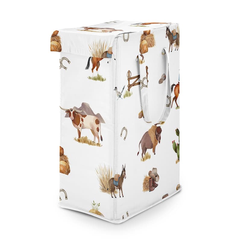 Sweet Jojo Designs Western Cowboy Boy Foldable Laundry Hamper with Handles - Wild West, Southern Charm, Country, South, Horse