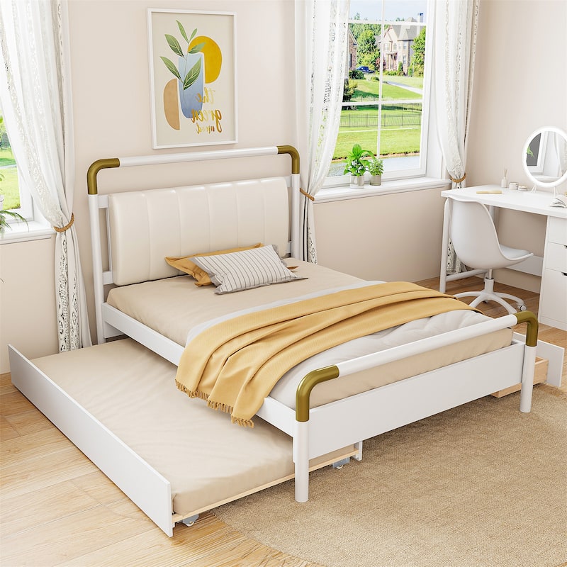 Queen Size Wooden Storage Platform Bed with 2 Big Drawers - White