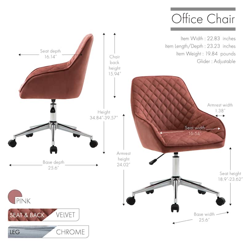 Porthos Home Vinita Height Adjustable Swivel Office Chair, Velvet Upholstery