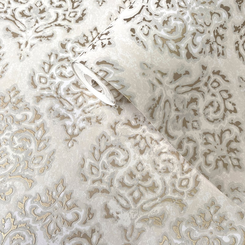 Galerie Wallcoverings Lustre Collection Modern Damask Non-woven Metallic Wallpaper Roll