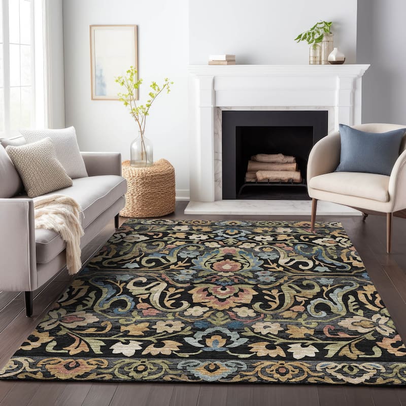 Machine Washable Indoor/Outdoor Floral Watercolor Chantille Rug