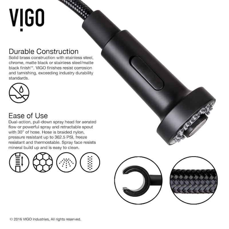 VIGO Edison 19" H Single Handle Pull-Down Sprayer Kitchen Faucet