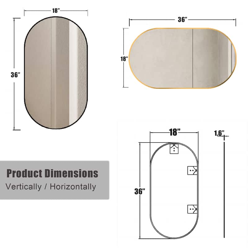 36"×18" Oval Wall-Mounted Bathroom Vanity Mirror