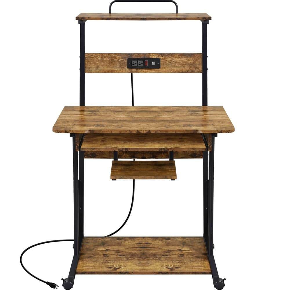 Yaheetech 3 Tiers Rolling Computer Desk Table Tray Desk with Charging Station