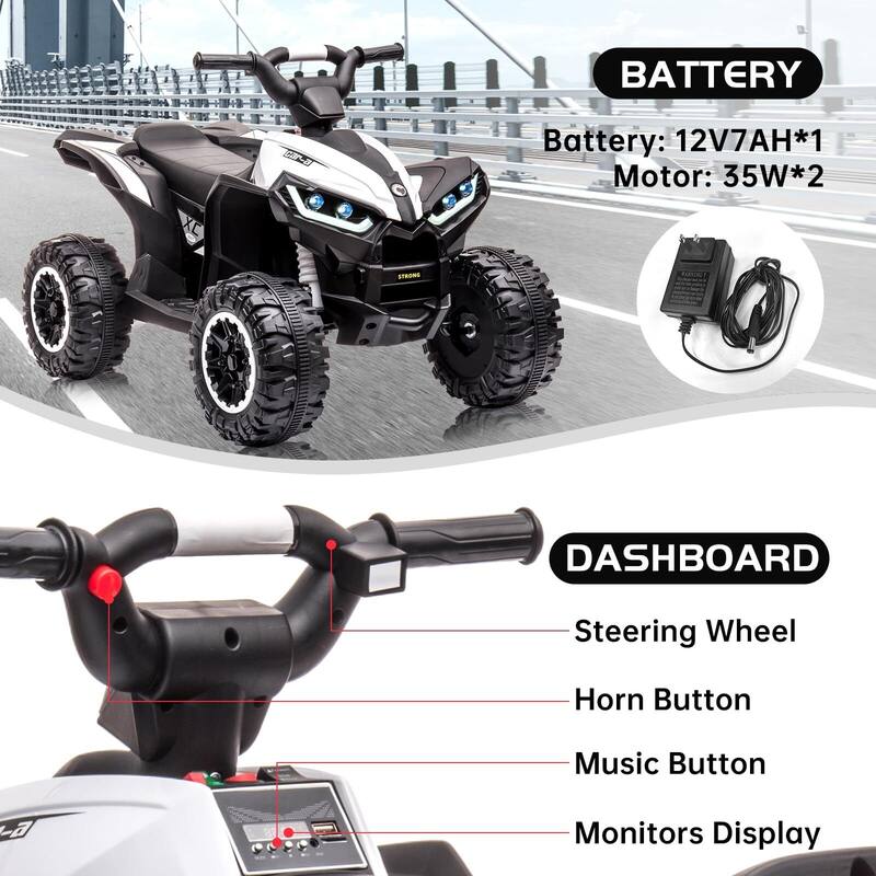 12V Ride on 4-Wheeler ATV Quad Vehicle with Remote Control