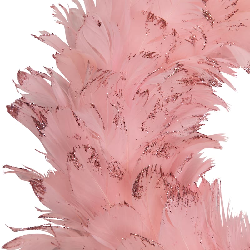 Glittered Feathers Christmas Wreath - 14.5" - Unlit - Pink