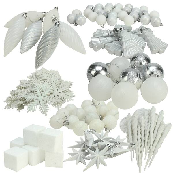 Shop 125ct Winter White And Silver Shatterproof 4 Finish Christmas Ornaments 5 5 140mm Overstock 16538005