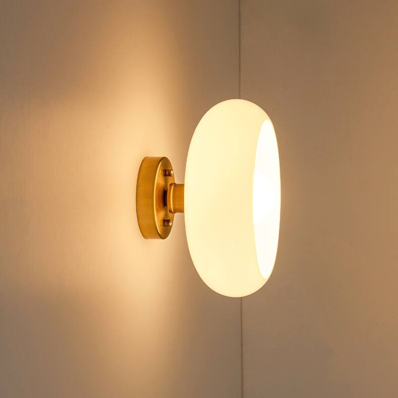 10.4" Modern Bowl-Shaped with Brown/Milk White Glass Shade Wall Sconce/Semi-Flush Ceiling Light for Hallways, Bedroom