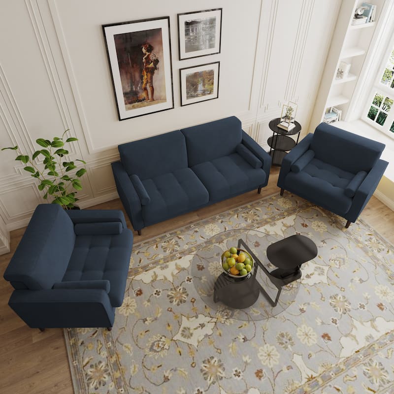 3-Piece Corduroy Tufted Club Armchair and Loveseat Set for Living Room