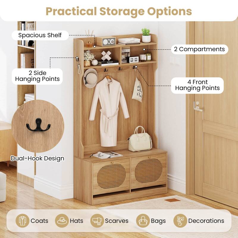 Costway 4-In-1 Hall Tree Entryway Bench with Coat Rack & Flip Drawers - See Details